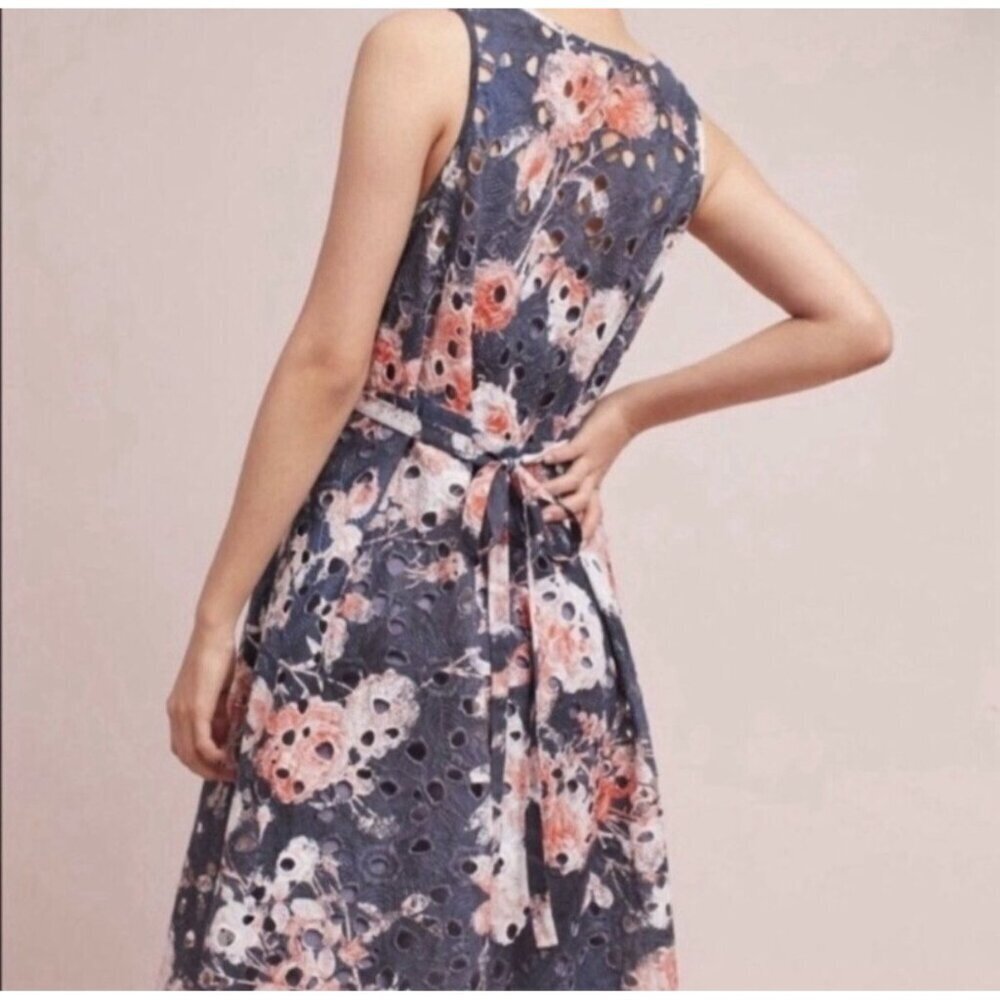 Anthropologie Hemant & Nandita Lazuli Women’s Floral Eyelet Dress Sz 4 - Picture 2 of 12